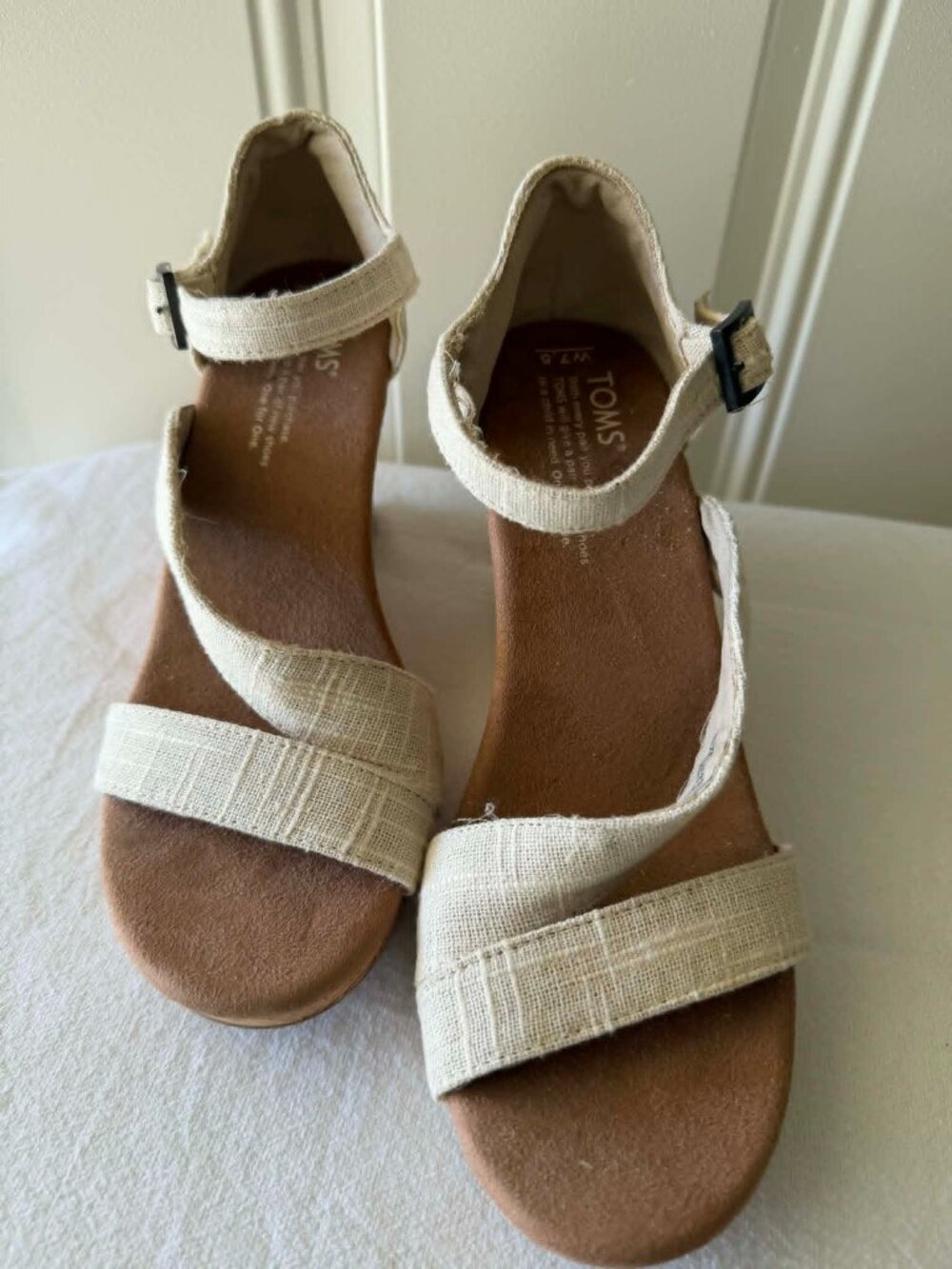 TOMS Sienna Cork Wedge Espadrille Sandals Womens 7.5 Vacation -- Festival